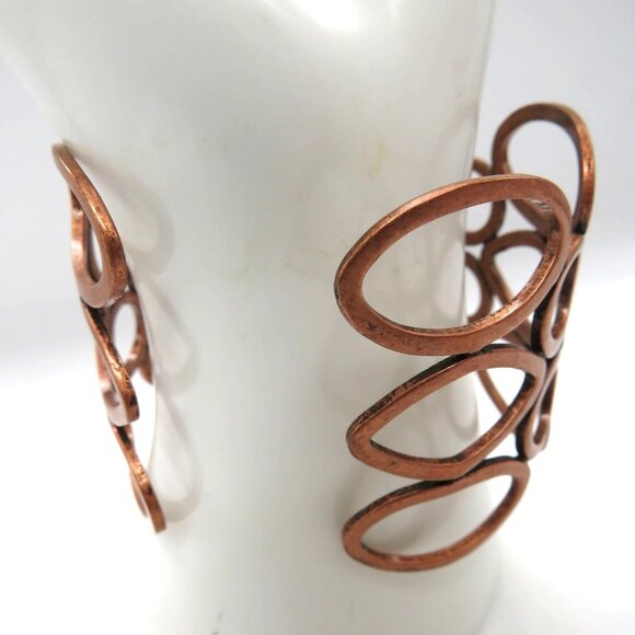Brutalist Bracelet Copper Tone Geometric Links Statement Cuff - Picture 2 of 10